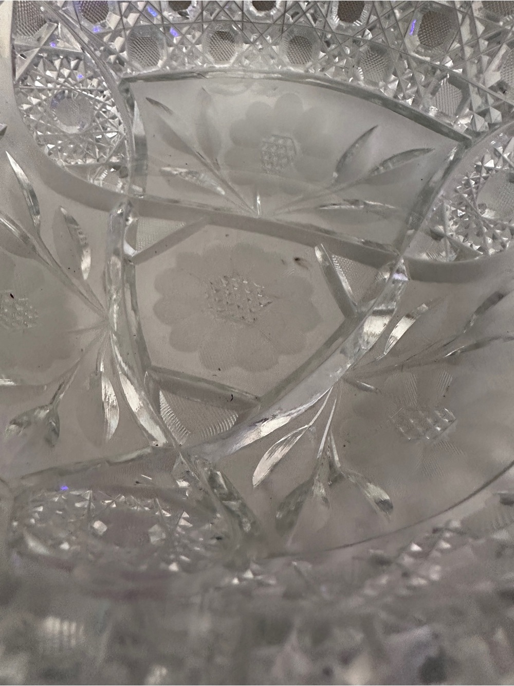 Etched Clear Glass Decorative Bowl - Classic Cut Pattern